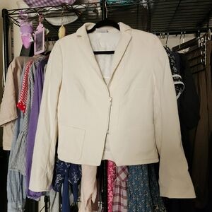 Akris Punto Off-White Moto Blazer Jacket, Size 42 / Large